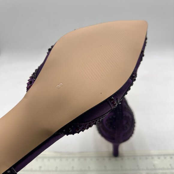 XYD Dark Purple Pointed Toe D\'Orsay Kitten Heel Rhinestone Studs Slip-On Shoes main image 2